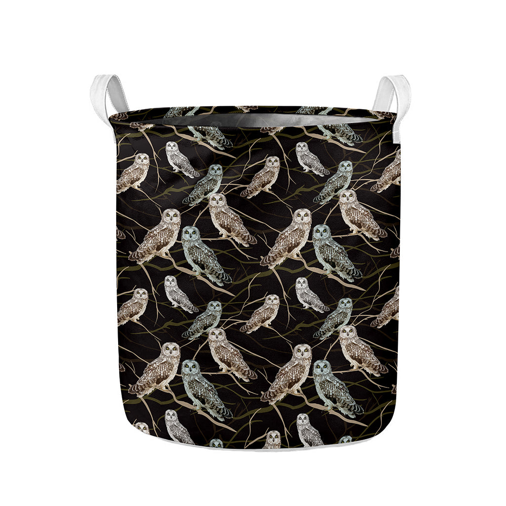 Night Owl Pattern Print Collapsible Laundry Basket