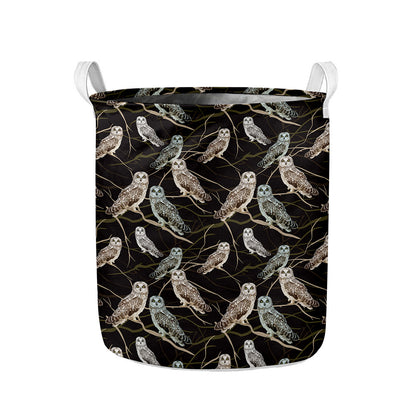 Night Owl Pattern Print Collapsible Laundry Basket