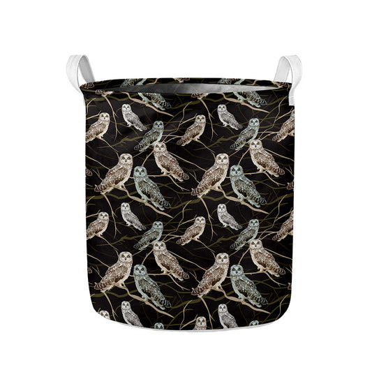 Night Owl Pattern Print Collapsible Laundry Basket