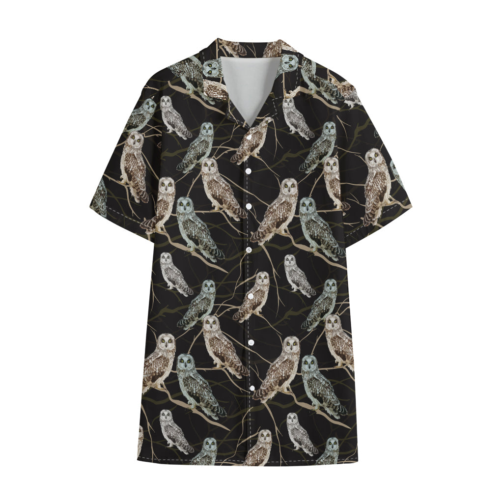 Night Owl Pattern Print Cotton Hawaiian Shirt