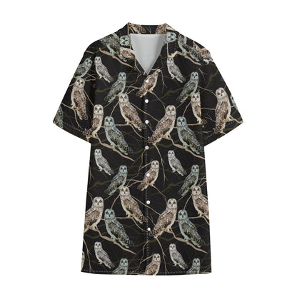 Night Owl Pattern Print Cotton Hawaiian Shirt