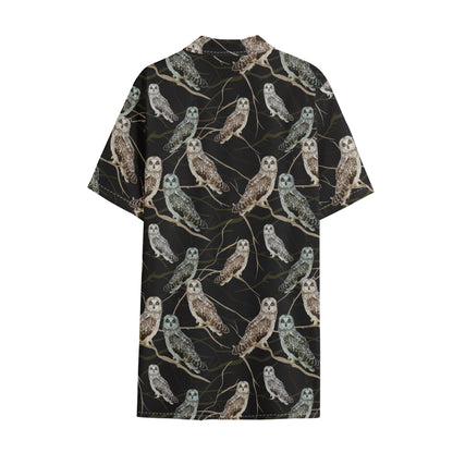 Night Owl Pattern Print Cotton Hawaiian Shirt