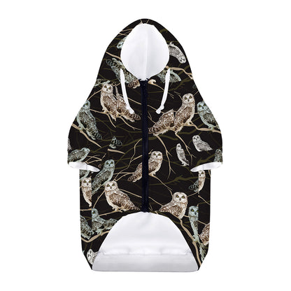 Night Owl Pattern Print Dog Zip Up Hoodie