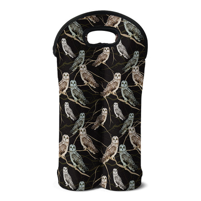 Night Owl Pattern Print Double Neoprene Wine Tote