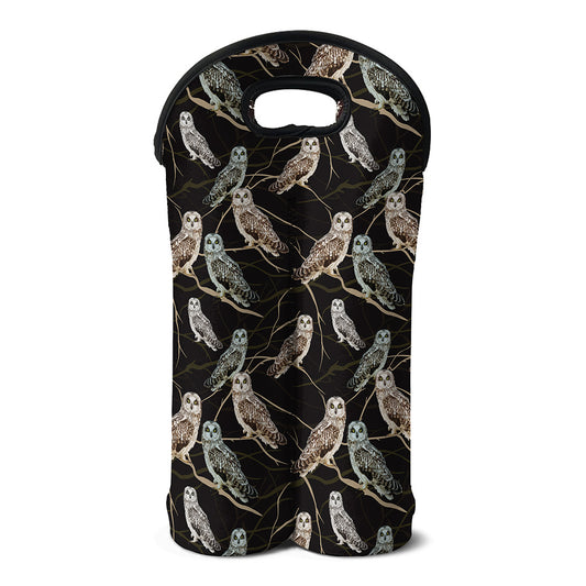 Night Owl Pattern Print Double Neoprene Wine Tote