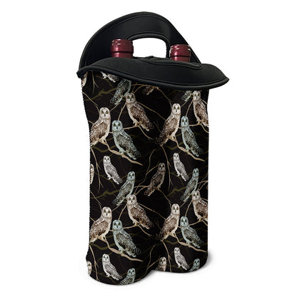 Night Owl Pattern Print Double Neoprene Wine Tote