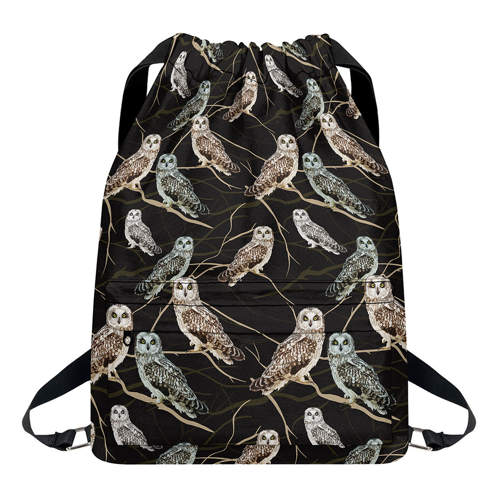 Night Owl Pattern Print Drawstring Backpack