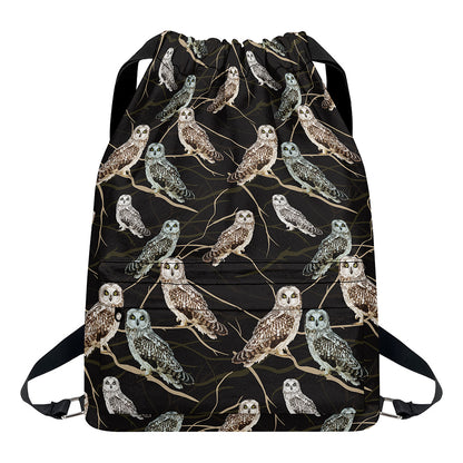 Night Owl Pattern Print Drawstring Backpack
