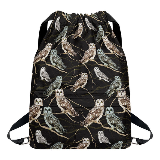 Night Owl Pattern Print Drawstring Backpack