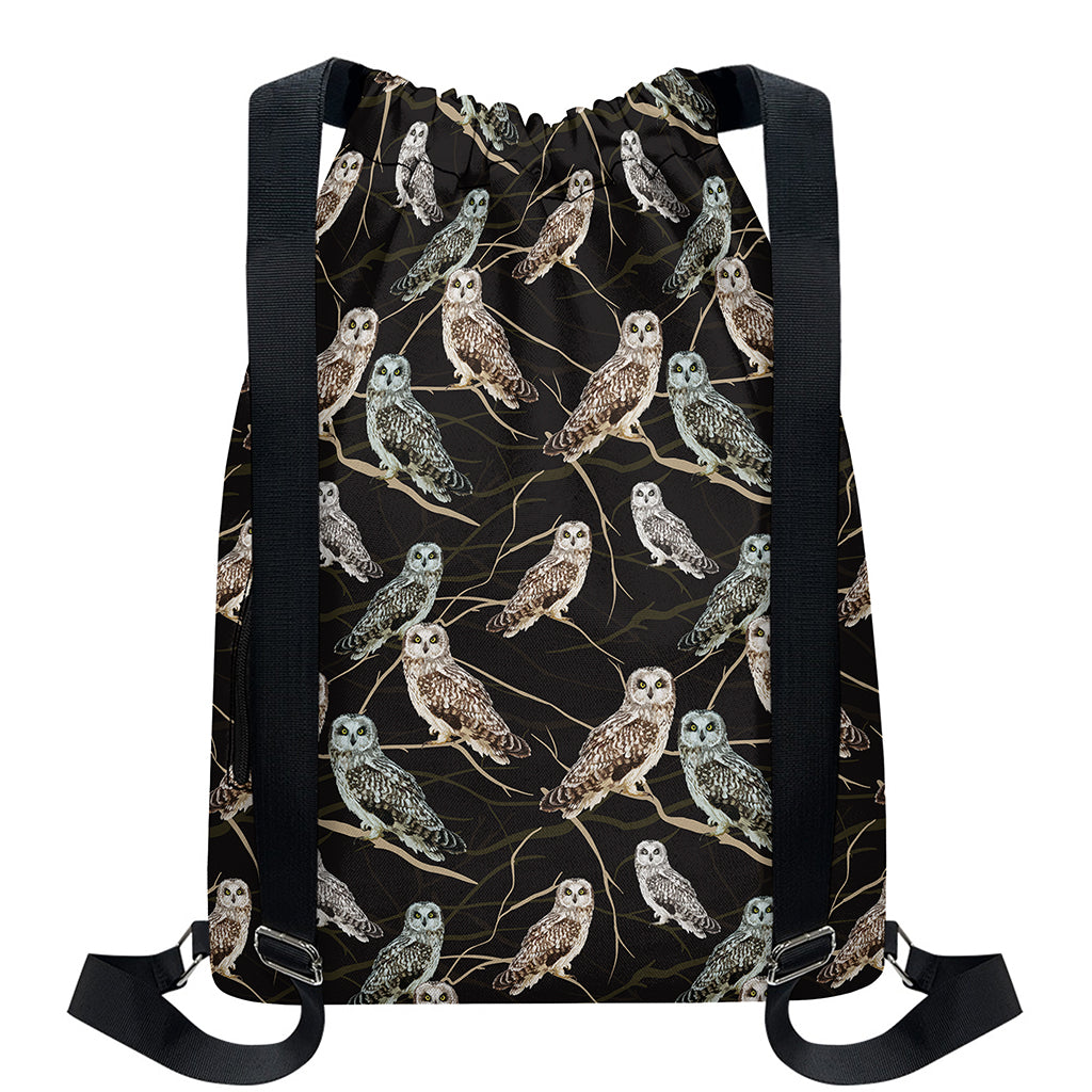 Night Owl Pattern Print Drawstring Backpack