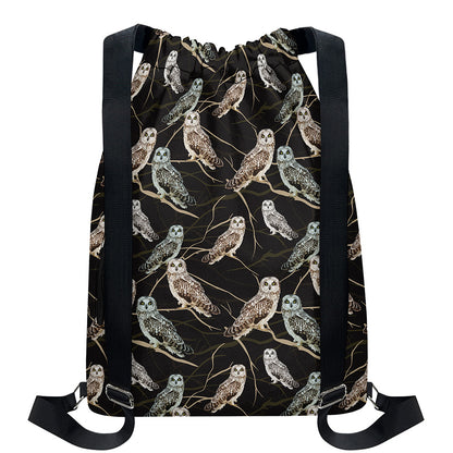 Night Owl Pattern Print Drawstring Backpack