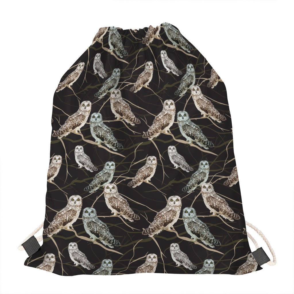 Night Owl Pattern Print Drawstring Bag