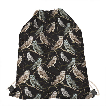 Night Owl Pattern Print Drawstring Bag
