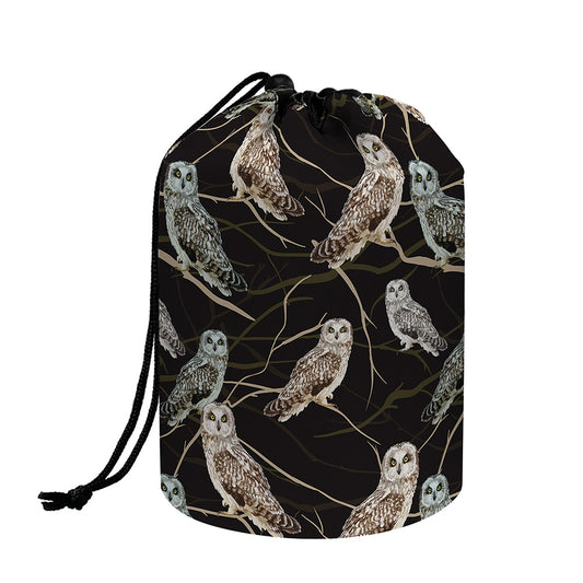 Night Owl Pattern Print Drawstring Makeup Bag