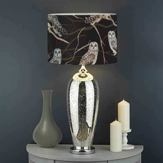 Night Owl Pattern Print Drum Lamp Shade