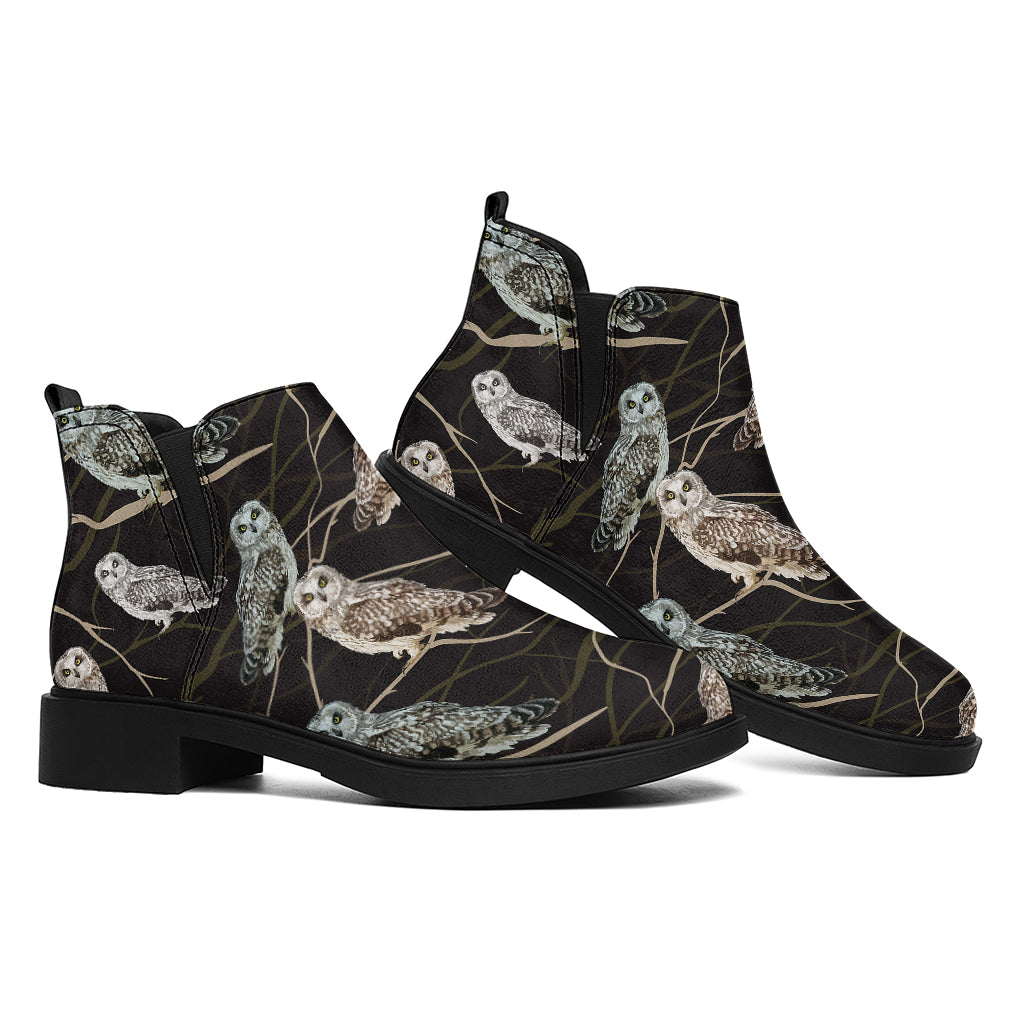 Night Owl Pattern Print Flat Ankle Boots