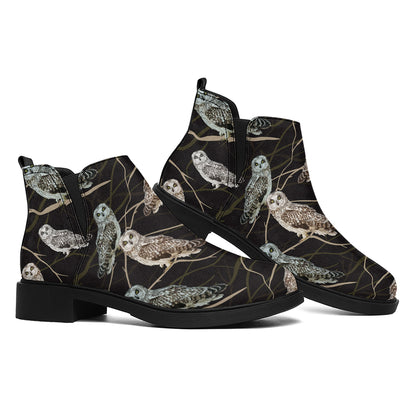Night Owl Pattern Print Flat Ankle Boots