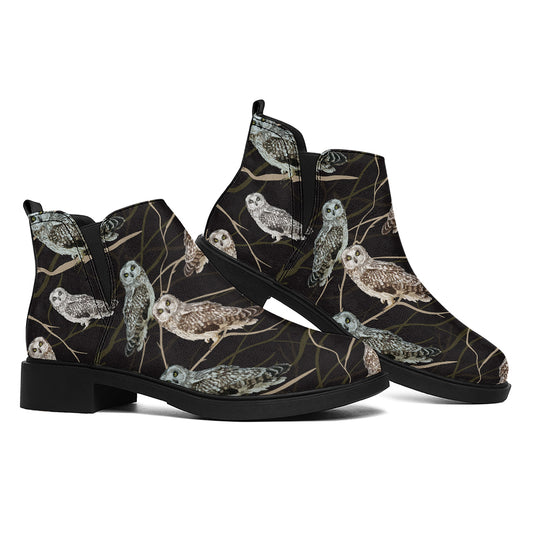Night Owl Pattern Print Flat Ankle Boots