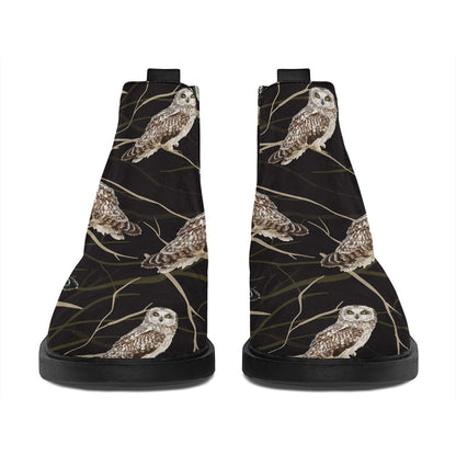 Night Owl Pattern Print Flat Ankle Boots