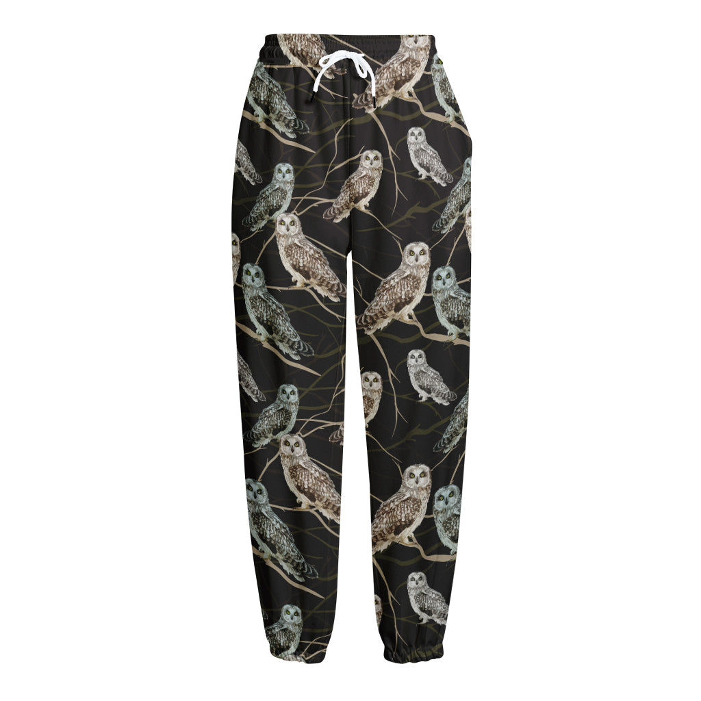 Night Owl Pattern Print Fleece Lined Knit Pants