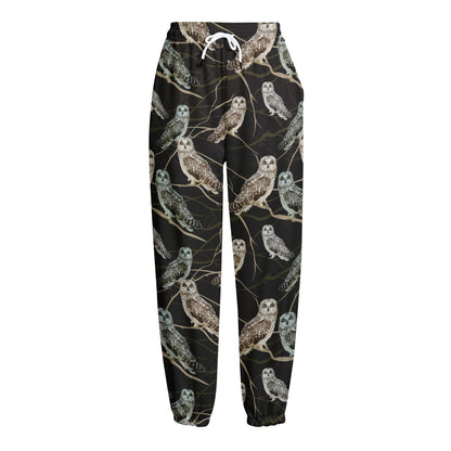 Night Owl Pattern Print Fleece Lined Knit Pants