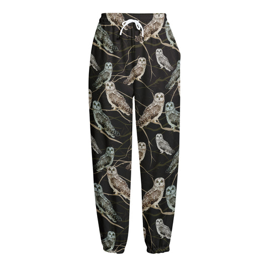 Night Owl Pattern Print Fleece Lined Knit Pants