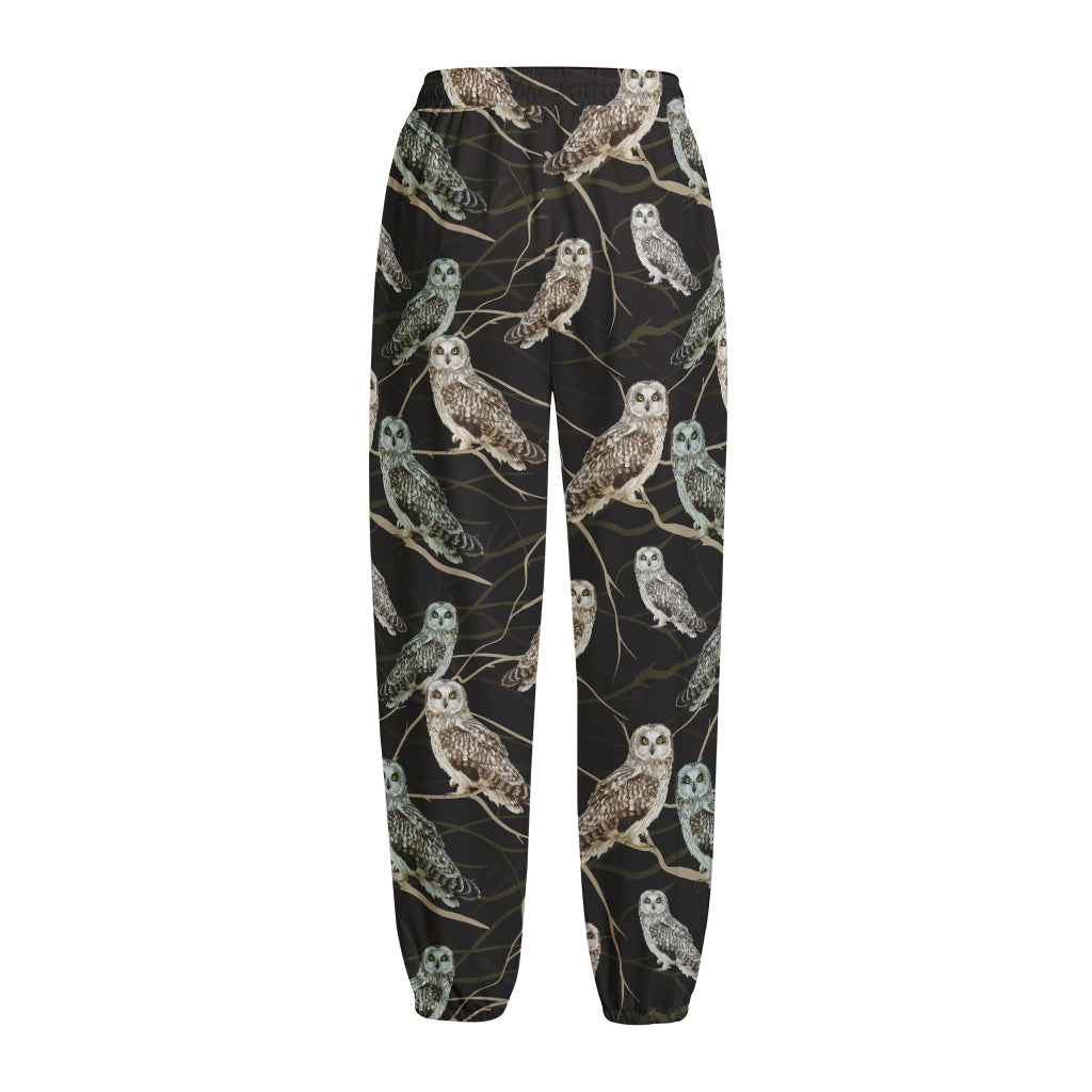 Night Owl Pattern Print Fleece Lined Knit Pants
