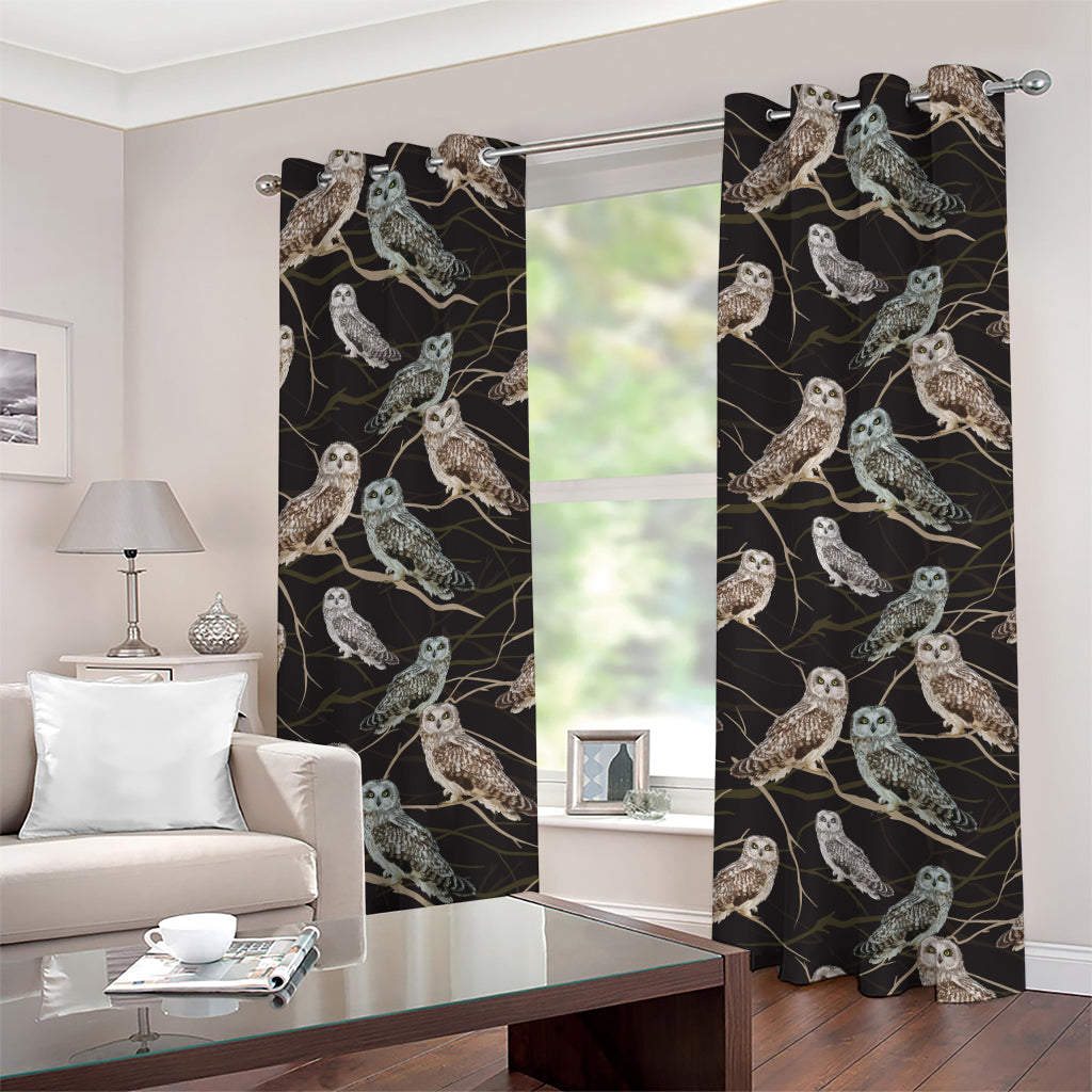 Night Owl Pattern Print Grommet Curtains