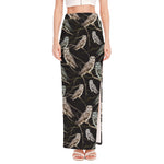 Night Owl Pattern Print High Slit Maxi Skirt