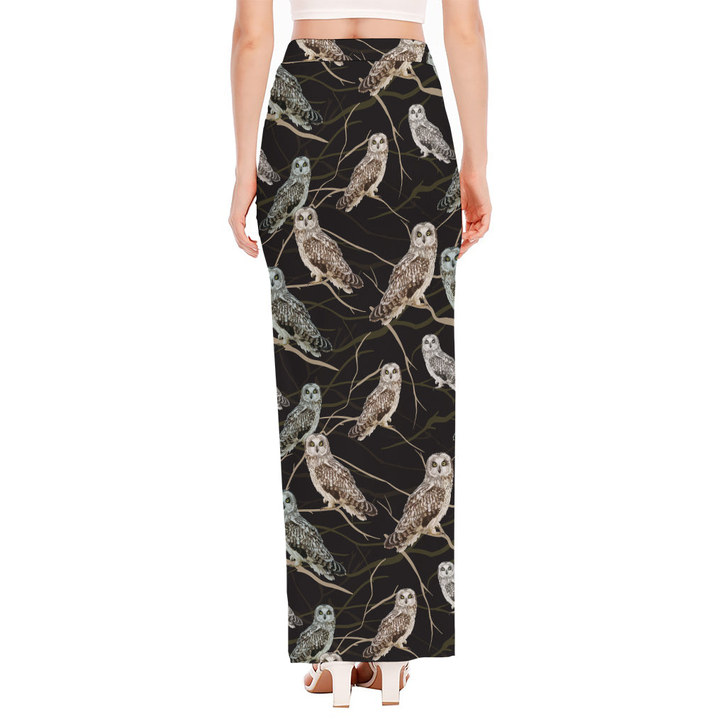 Night Owl Pattern Print High Slit Maxi Skirt