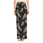 Night Owl Pattern Print High Slit Maxi Skirt