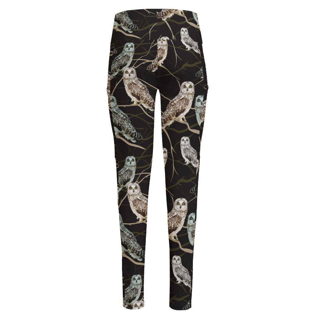 Night Owl Pattern Print High-Waisted Pocket Leggings