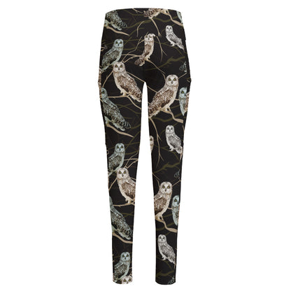 Night Owl Pattern Print High-Waisted Pocket Leggings