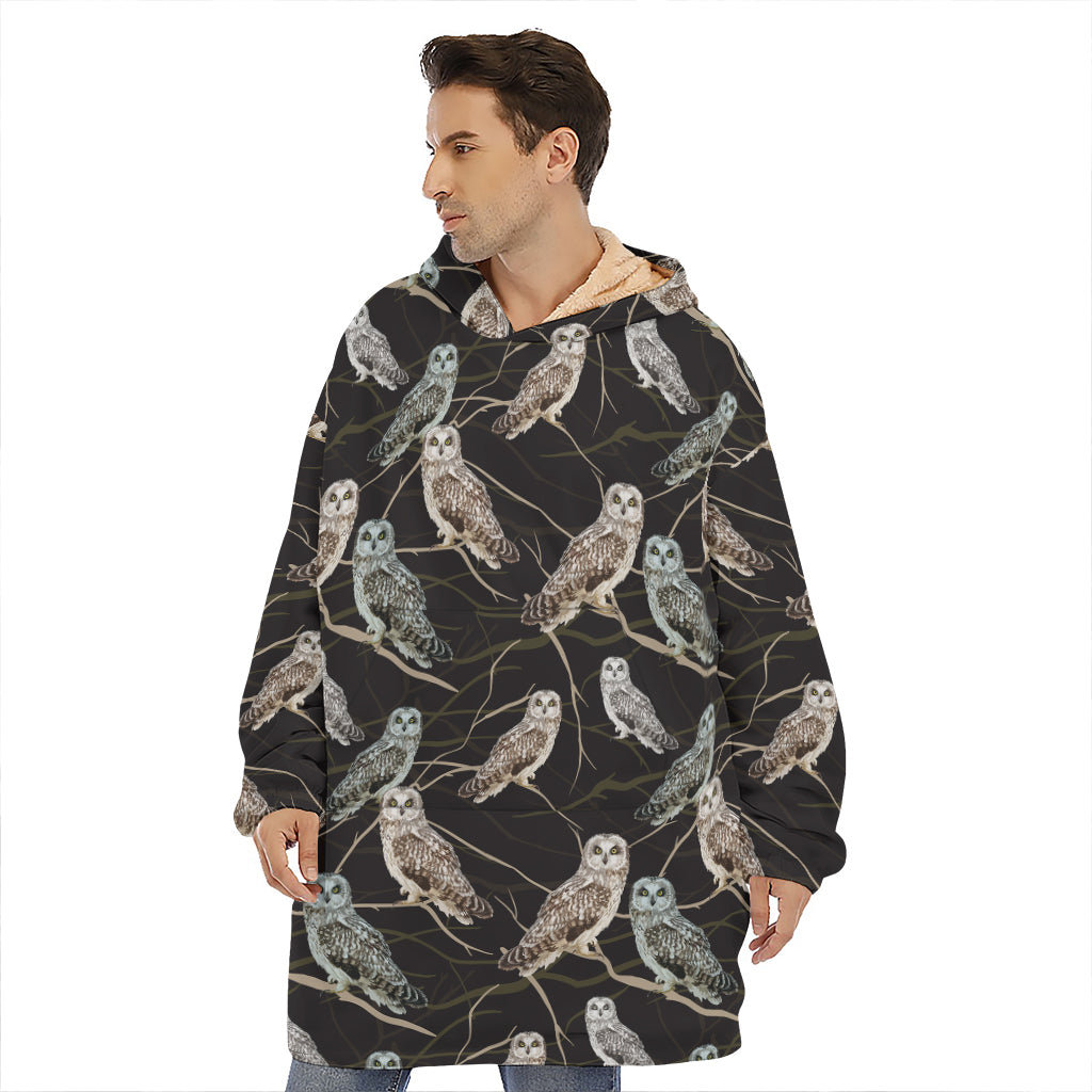 Night Owl Pattern Print Hoodie Blanket