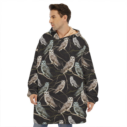 Night Owl Pattern Print Hoodie Blanket