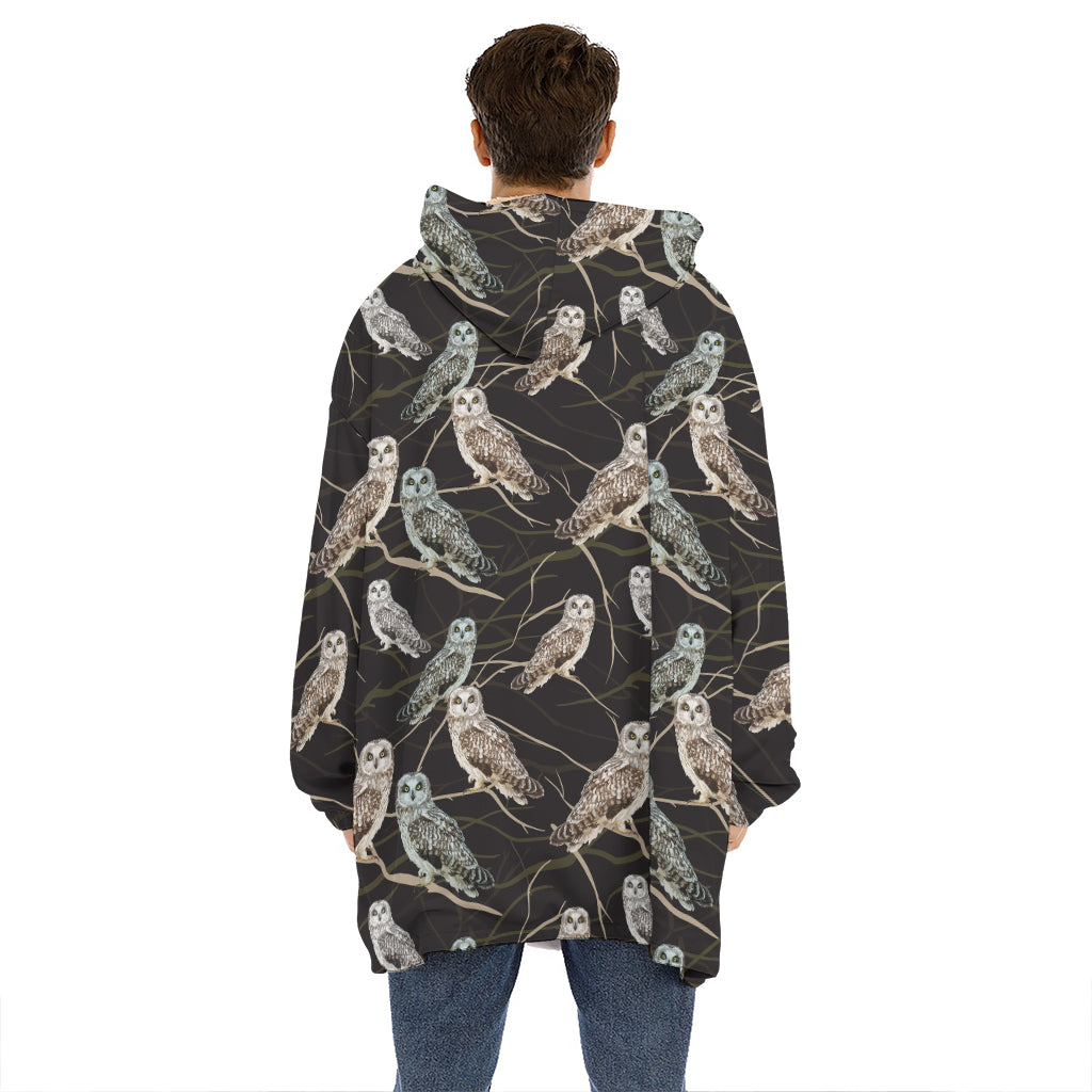 Night Owl Pattern Print Hoodie Blanket