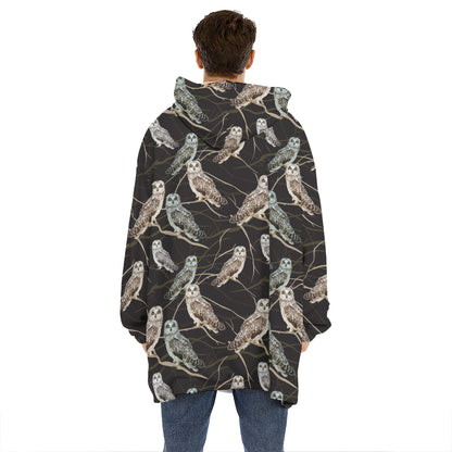 Night Owl Pattern Print Hoodie Blanket