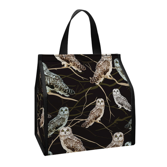 Night Owl Pattern Print Insulated Lunch Tote