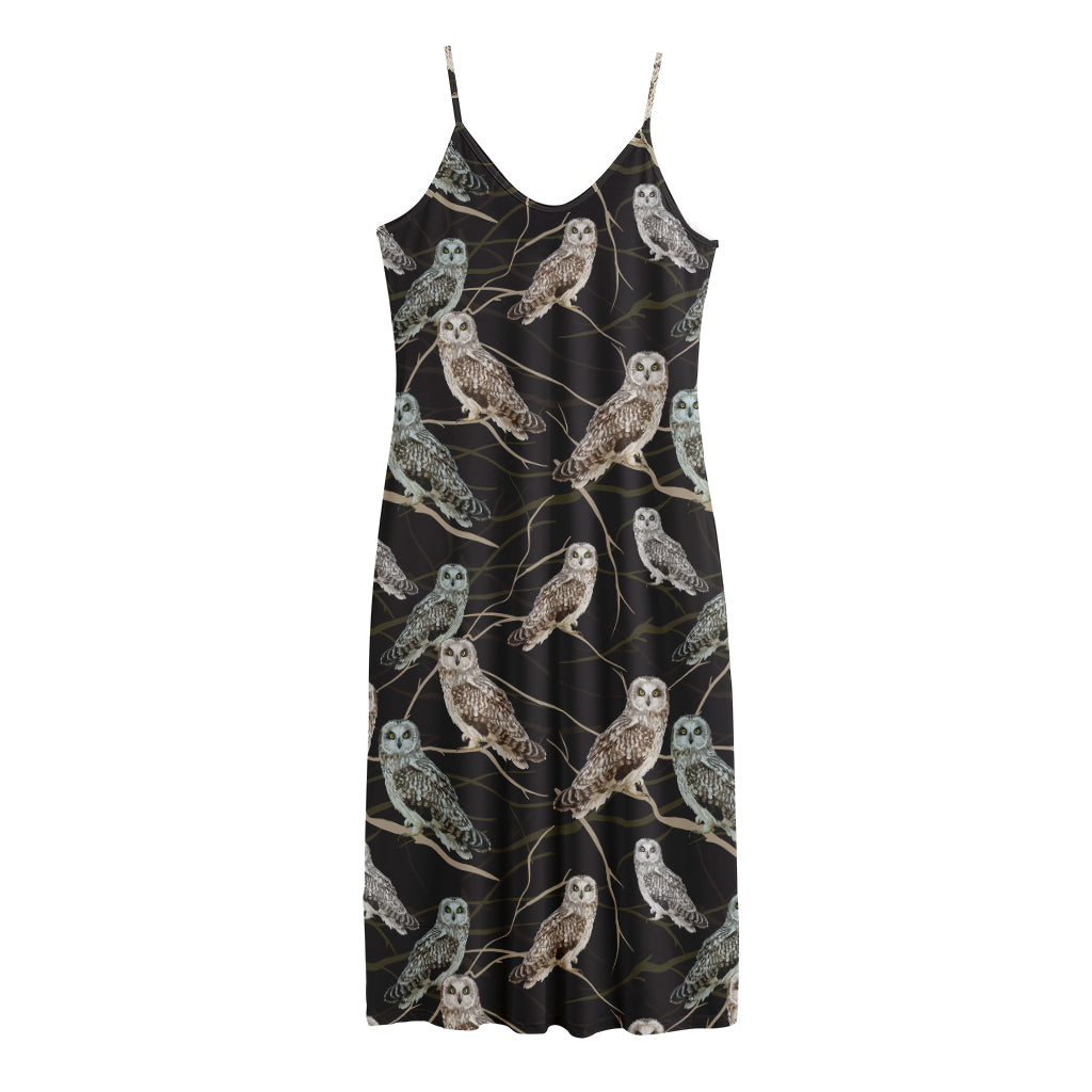 Night Owl Pattern Print Jersey Midi Cami Dress