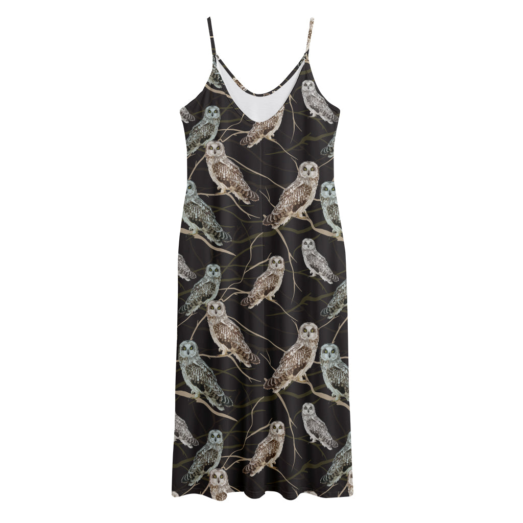 Night Owl Pattern Print Jersey Midi Cami Dress