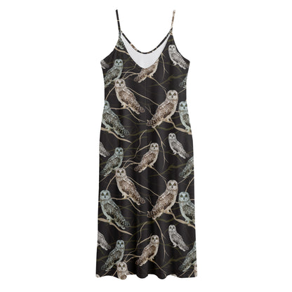 Night Owl Pattern Print Jersey Midi Cami Dress