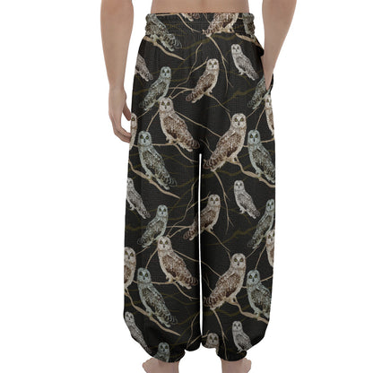 Night Owl Pattern Print Lantern Pants