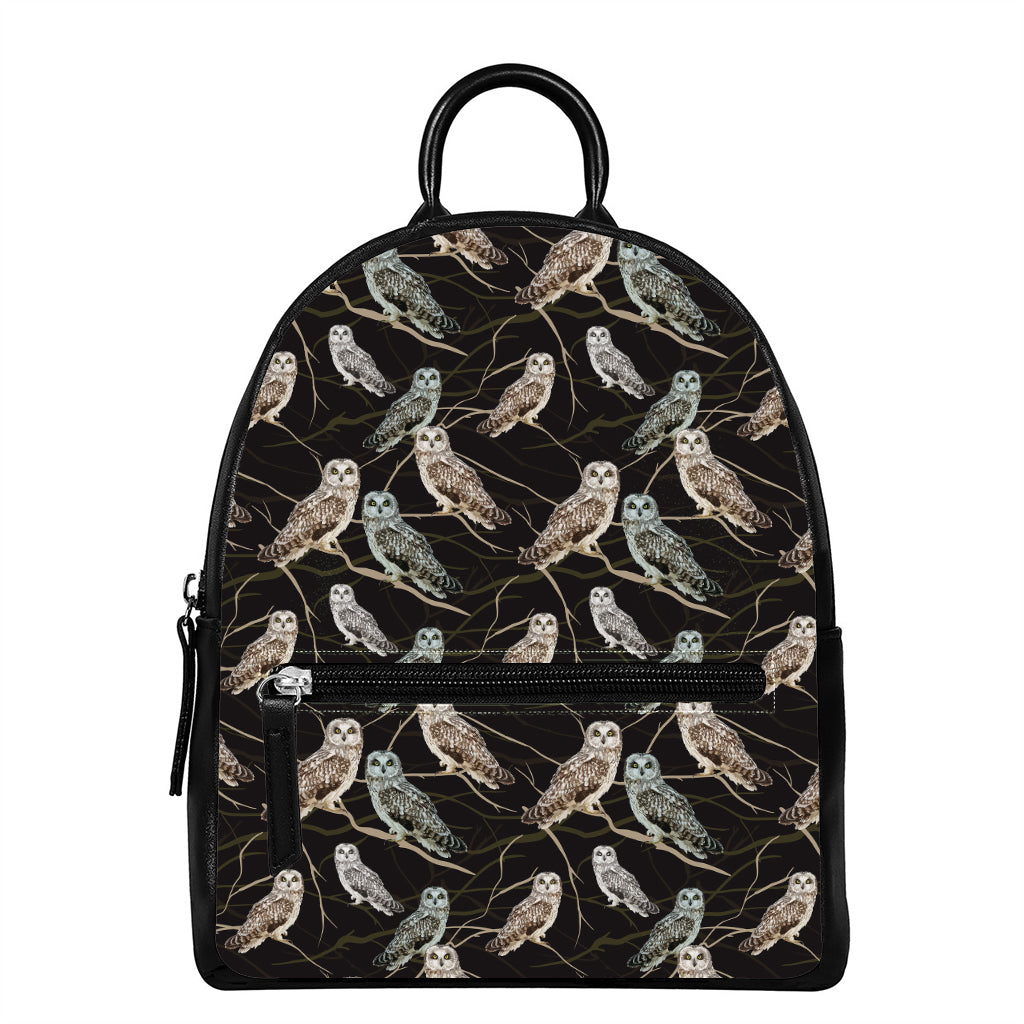Night Owl Pattern Print Leather Backpack