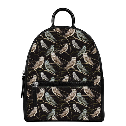 Night Owl Pattern Print Leather Backpack