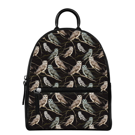 Night Owl Pattern Print Leather Backpack