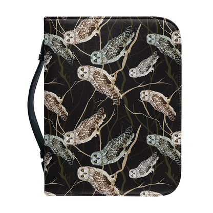 Night Owl Pattern Print Leather Bible Cover