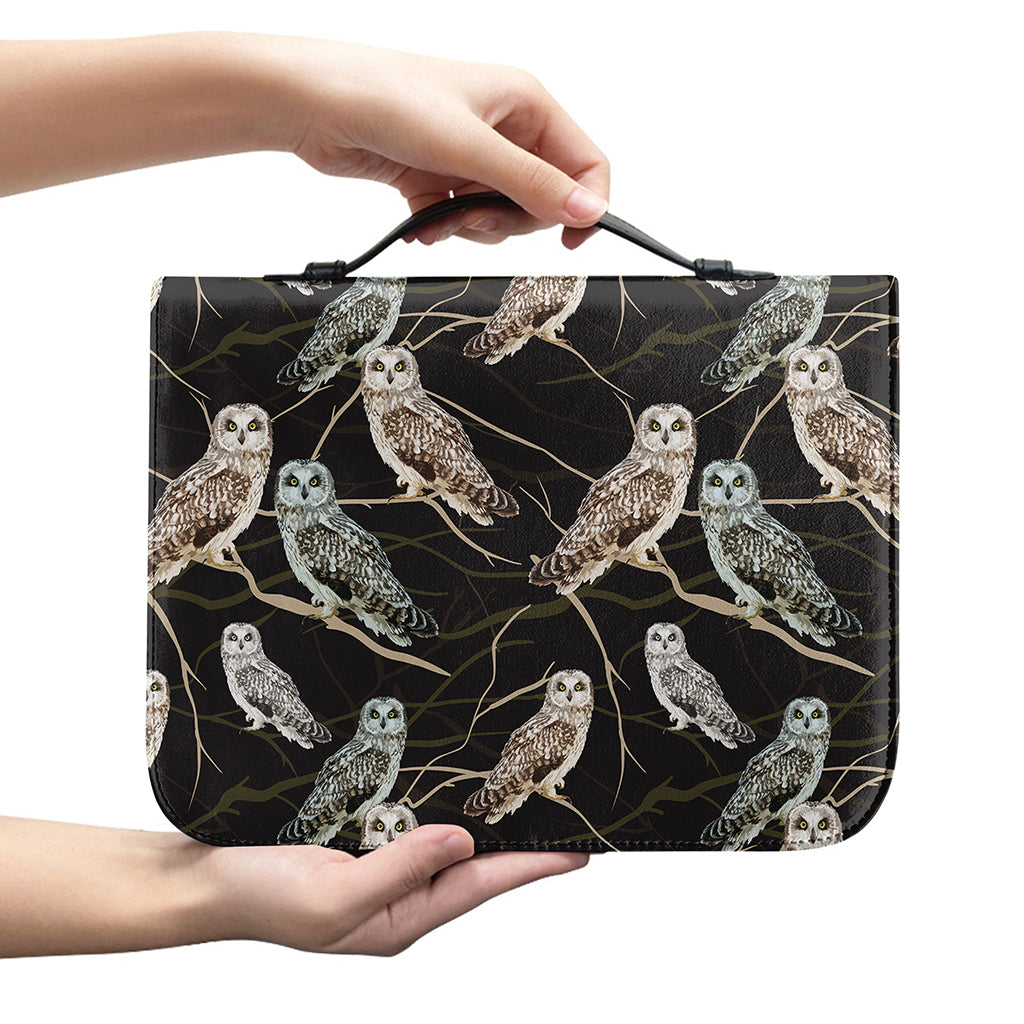 Night Owl Pattern Print Leather Bible Cover