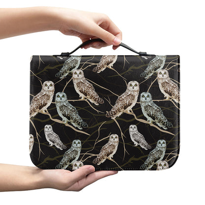 Night Owl Pattern Print Leather Bible Cover