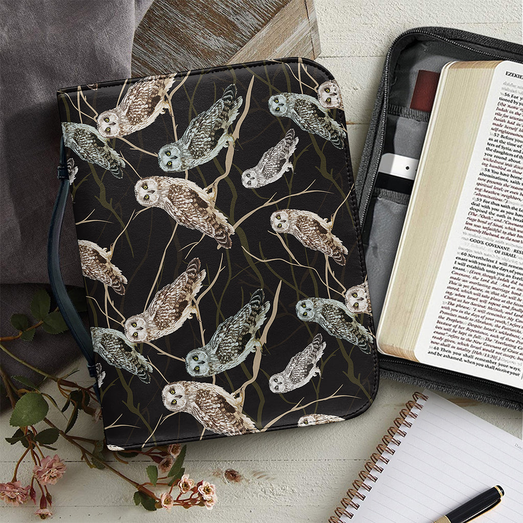 Night Owl Pattern Print Leather Bible Cover
