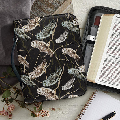 Night Owl Pattern Print Leather Bible Cover